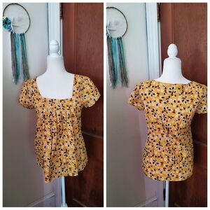 TRAMP square neck floral‎ leaf print babydoll top